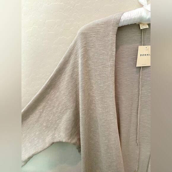 DONNI | Open Front Cardigan Soft Gray Ribbed Knit Drape Sweater NWT | OSFA - Picture 2 of 6